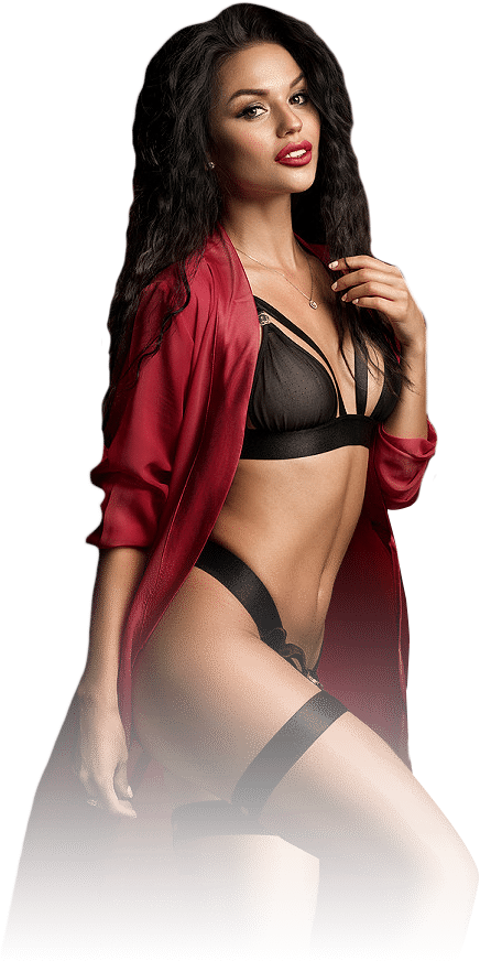 indian lady wearing a black sexy lingerie and red satin cover up