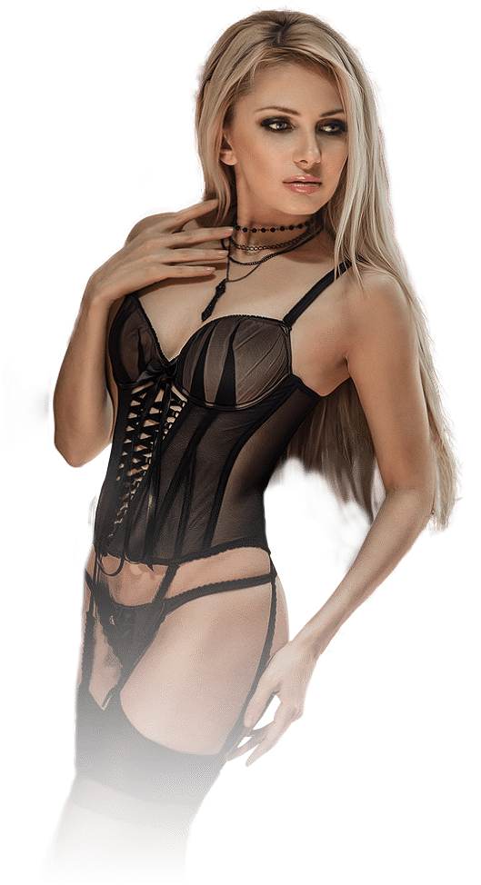 russian lady in black corset underwear
